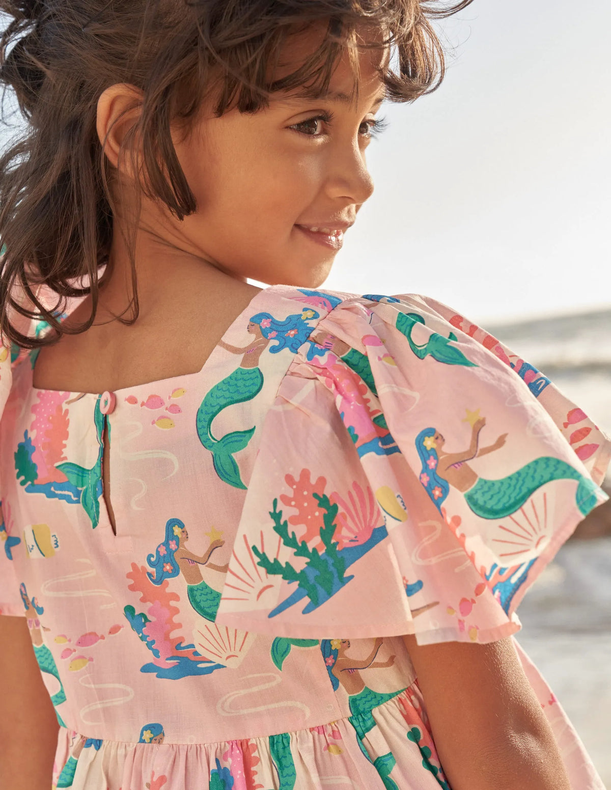 Flutter-Sleeve Printed Dress-Pink Magical Mermaid Ombre