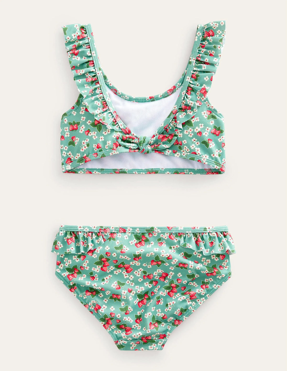 Tie Back Frilly Bikini-Aqua Sea Strawberry Ditsy