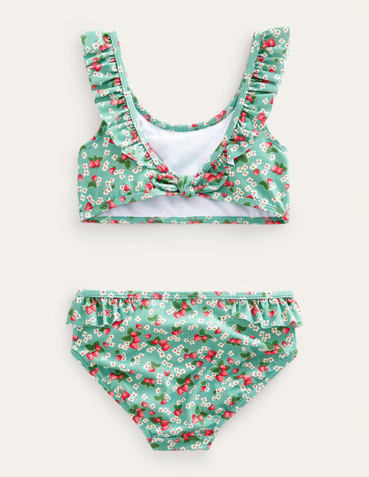 Tie Back Frilly Bikini-Aqua Sea Strawberry Ditsy