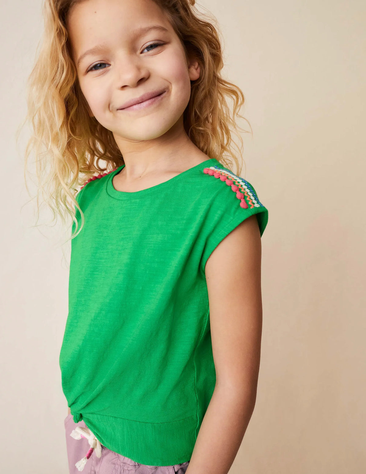 Gathered Front Tee-Bright Green