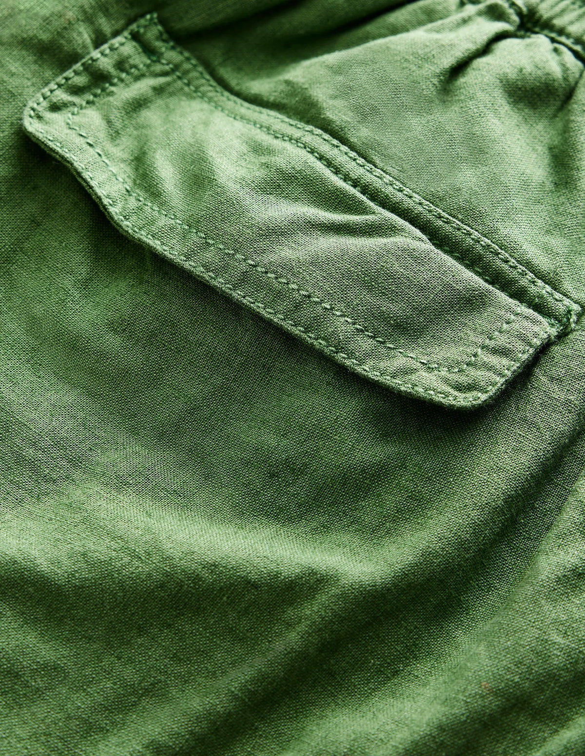 Linen Cotton Cargo Shorts-Khaki Green