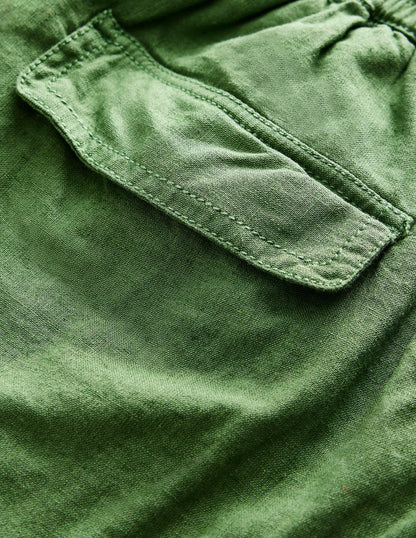 Linen Cotton Cargo Shorts-Khaki Green