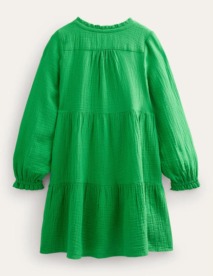 Double Cloth Tiered Dress-Bright Green