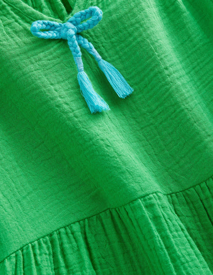 Double Cloth Tiered Dress-Bright Green