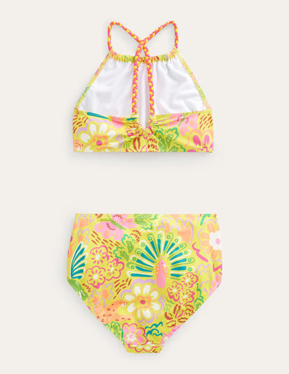 Loop Back Bikini-Ivory, Yellow Floral Animals