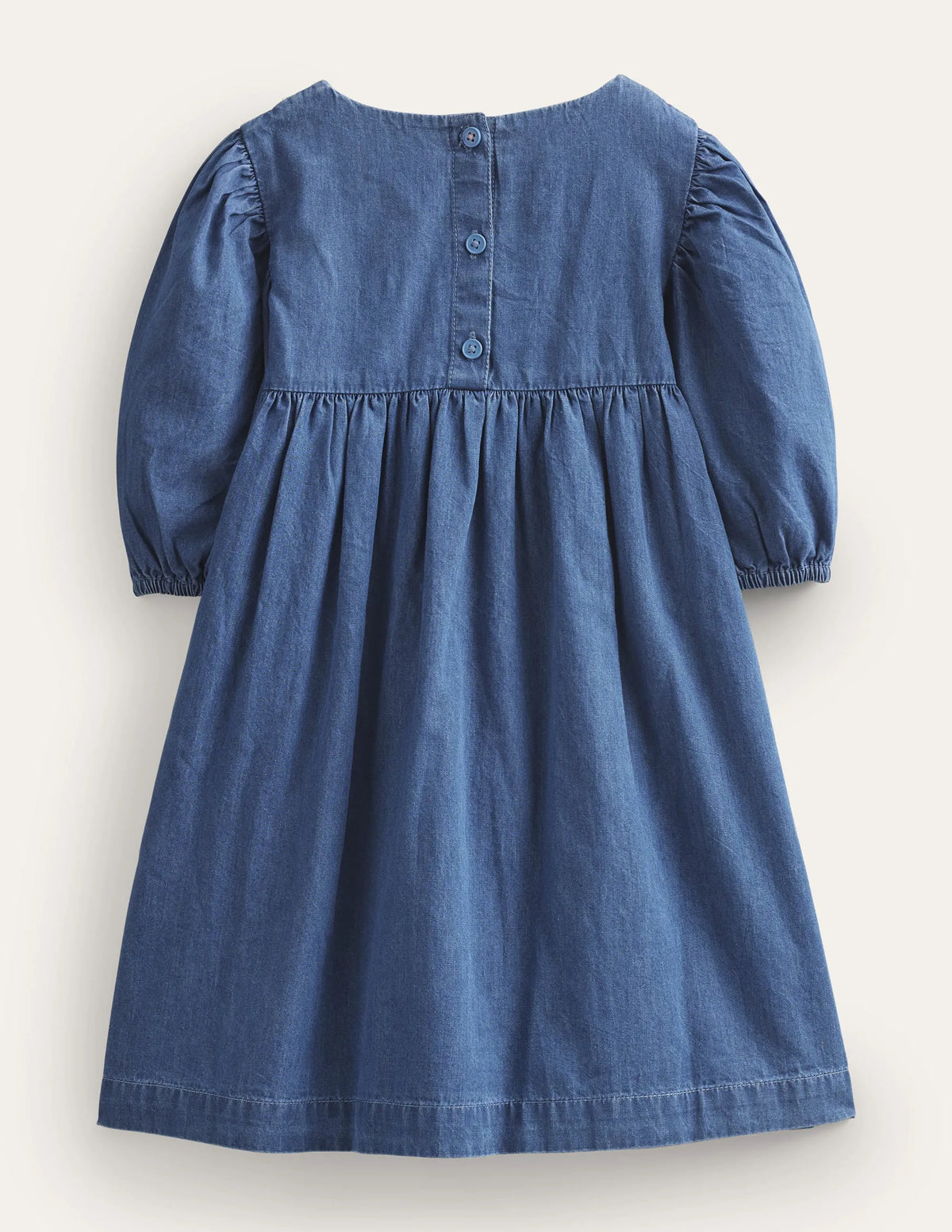 Embroidered Woven Dress-Mid Denim