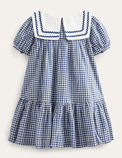 Woven Sailor Dress-College Navy Ivory Gingham