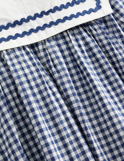 Woven Sailor Dress-College Navy Ivory Gingham