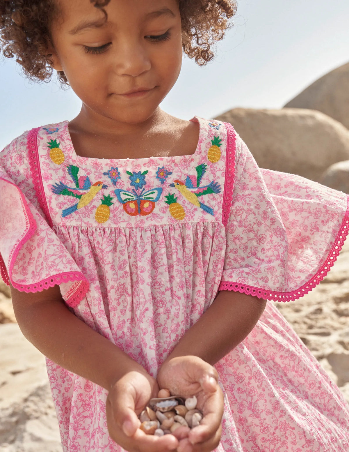 Embroidered Floaty Dress-Festival Pink Summer Vine
