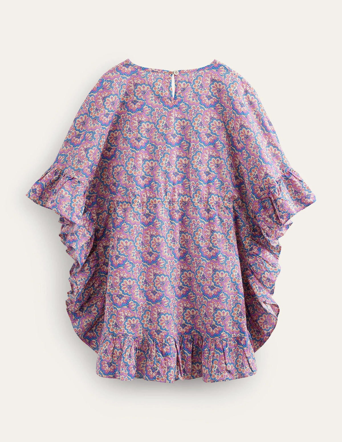 Printed Poncho Kaftan-Lupin and Peach Paisley