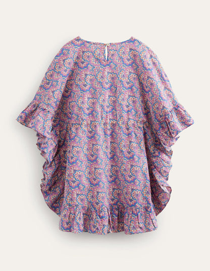 Printed Poncho Kaftan-Lupin and Peach Paisley