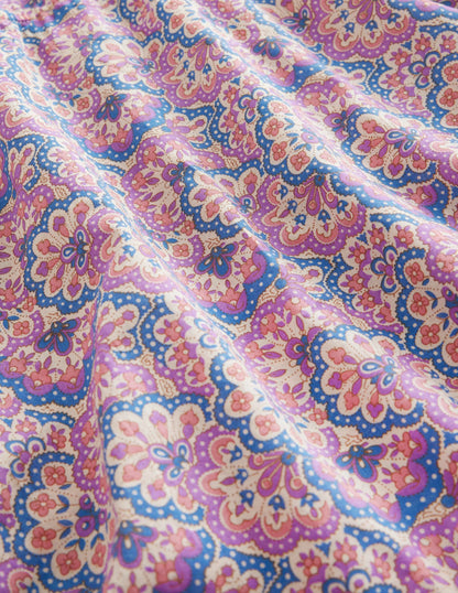 Printed Poncho Kaftan-Lupin and Peach Paisley