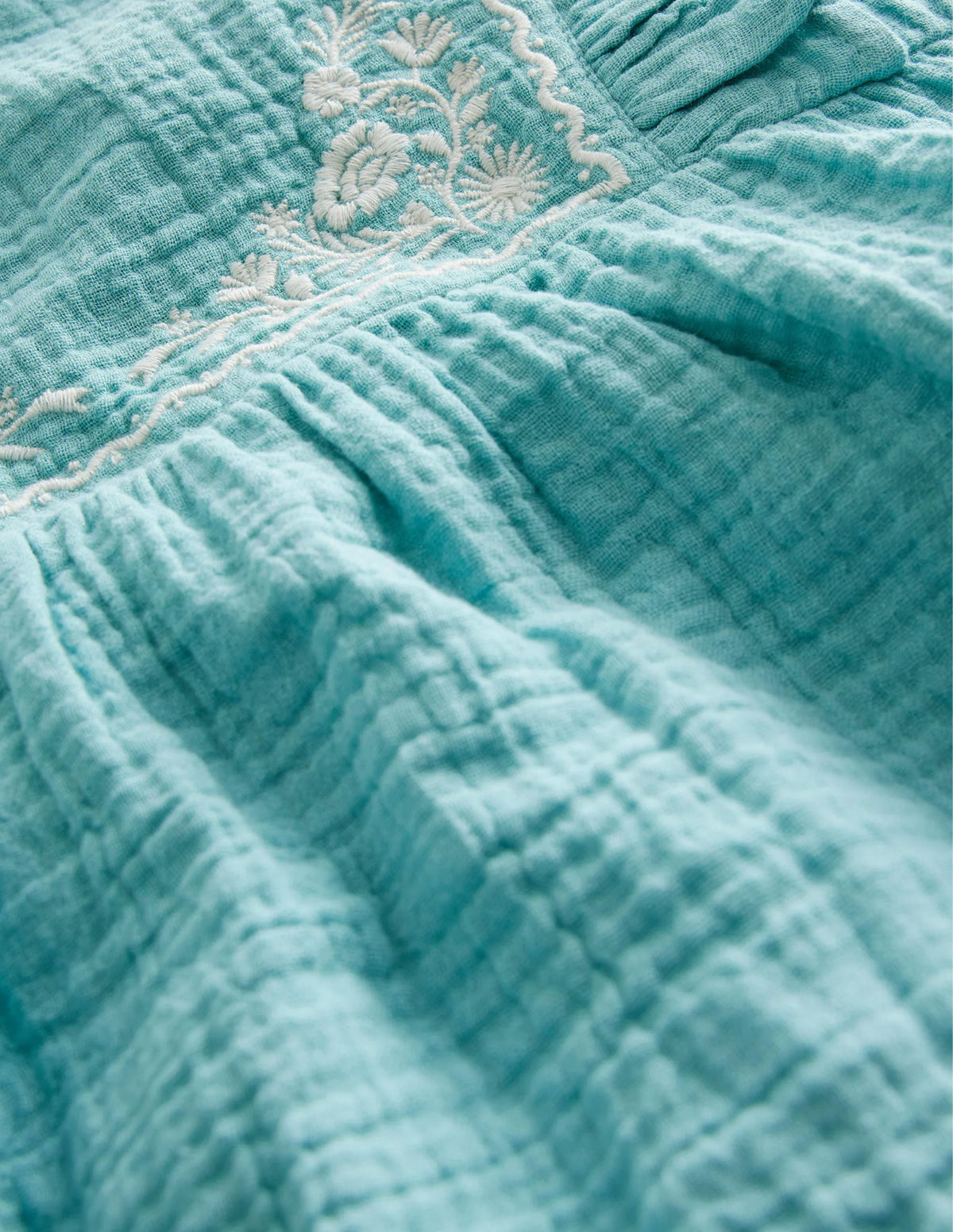 Embroidered Double Cloth Top-Aqua Sea