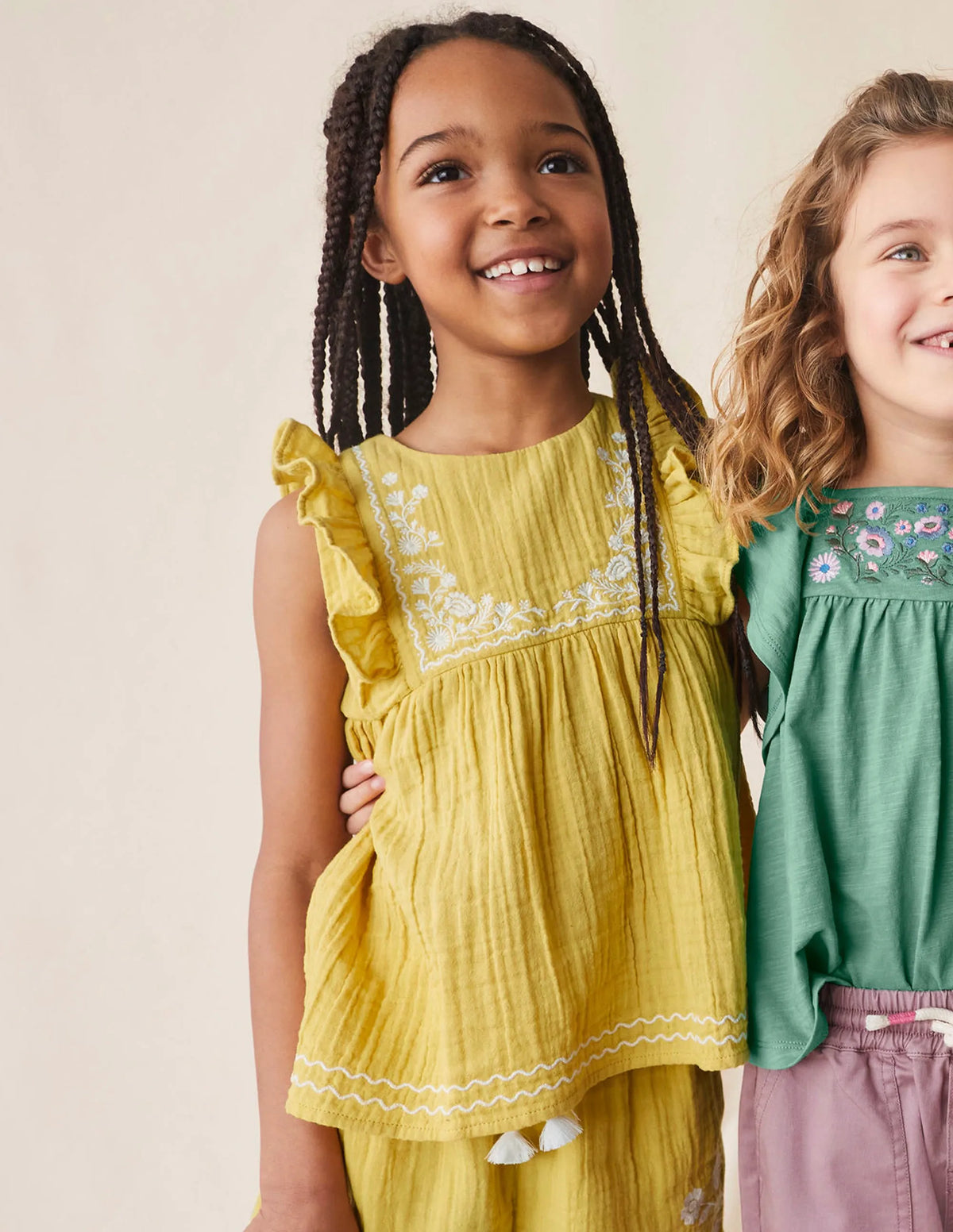 Embroidered Double Cloth Top-Buttercup