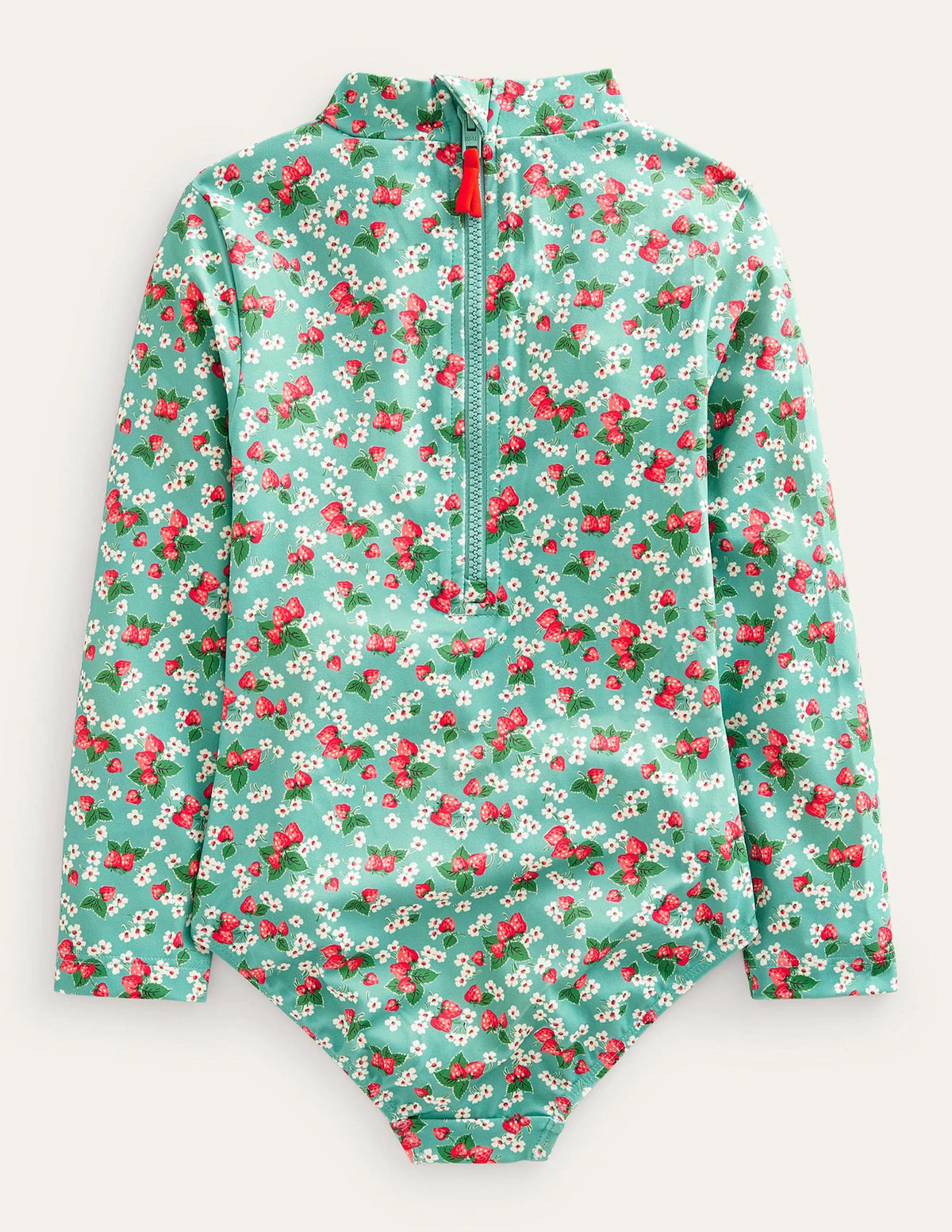 Long Sleeve Print Swimsuit-Aqua Sea Strawberry Ditsy