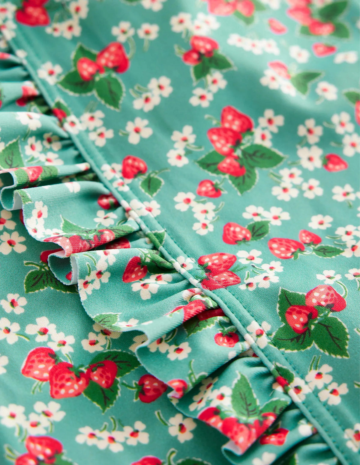 Long Sleeve Print Swimsuit-Aqua Sea Strawberry Ditsy