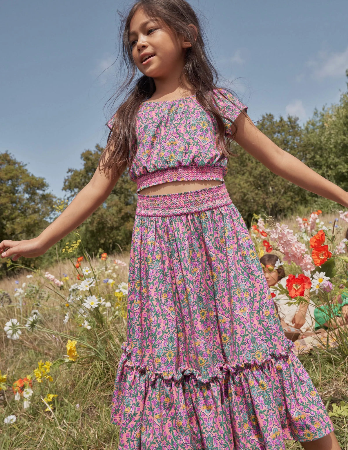 Printed Jersey Midi Skirt-Azalea Woodblock Vine