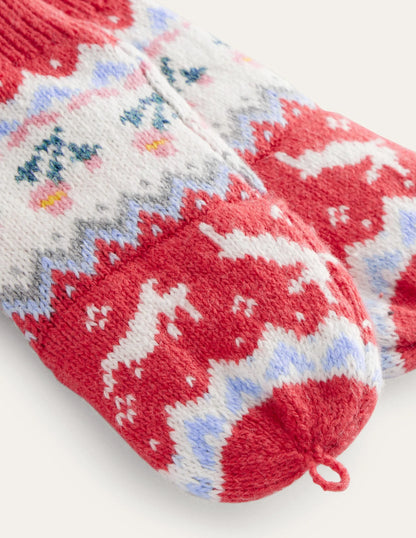 Fair Isle Knitted Mittens-Rose Pink