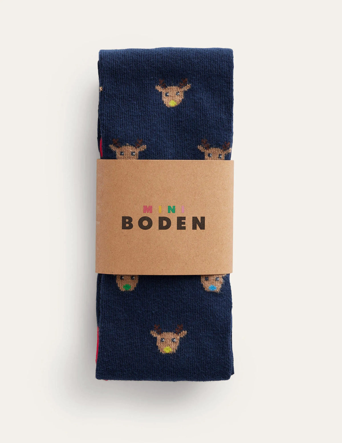 Patterned Tights-Navy Reindeer