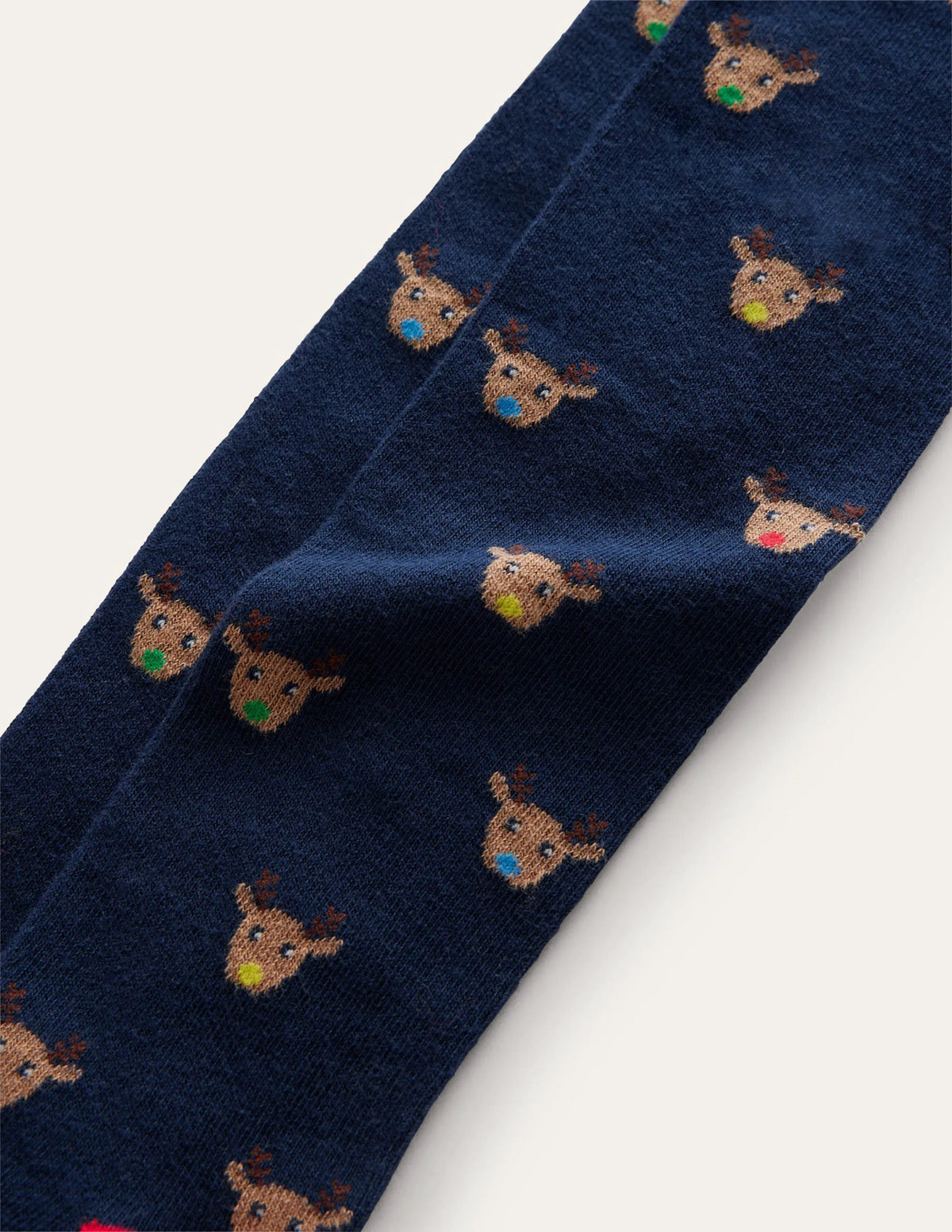 Patterned Tights-Navy Reindeer