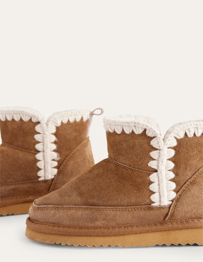 Embroidered Sheepskin Boots-Tan
