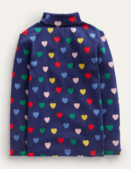 Super Soft Roll Neck Top-College Navy Hearts