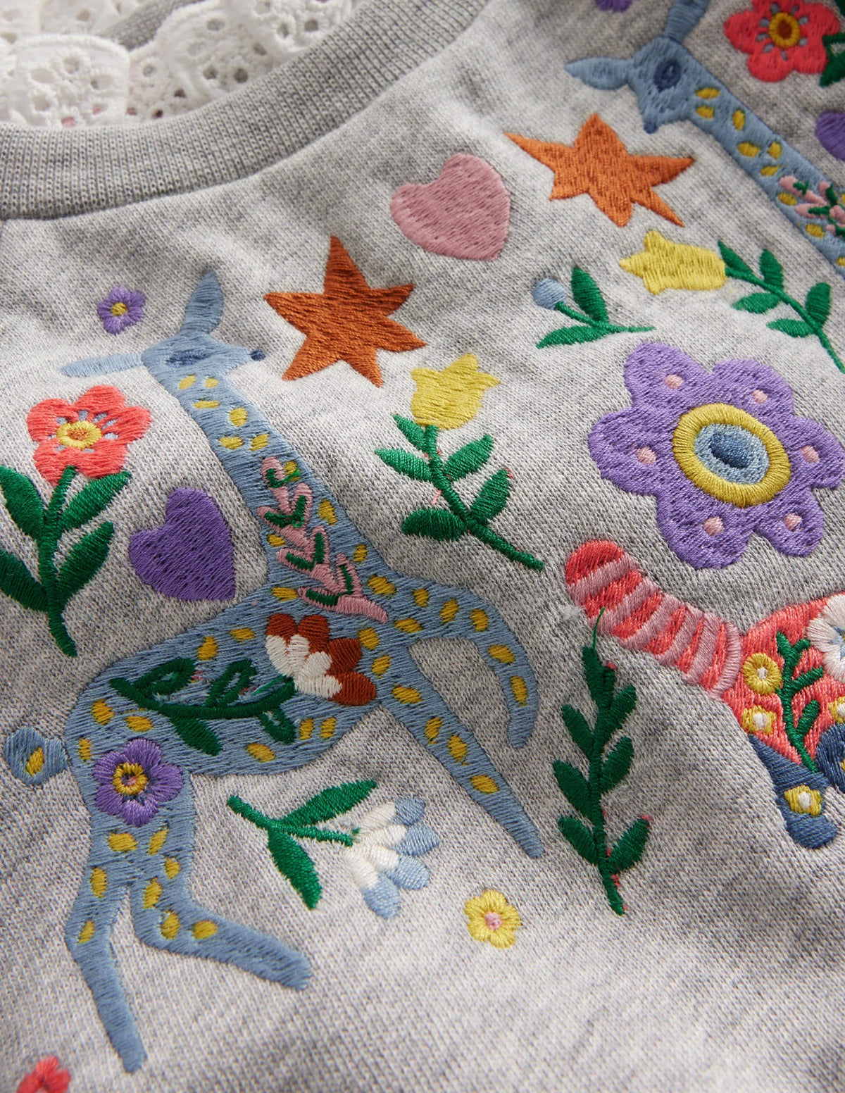 Embroidered Sweatshirt-Grey Marl Animals