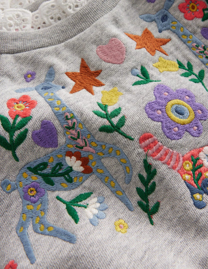 Embroidered Sweatshirt-Grey Marl Animals