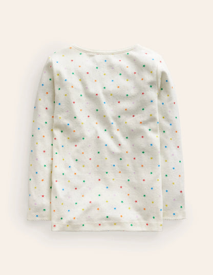 Long Sleeve Pointelle Top-Multi Little Star