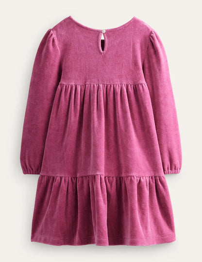 Tiered Velour Dress-Teacup Pink