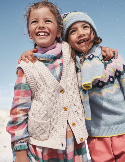 Cable Knitted Sweater Vest-Ecru Marl