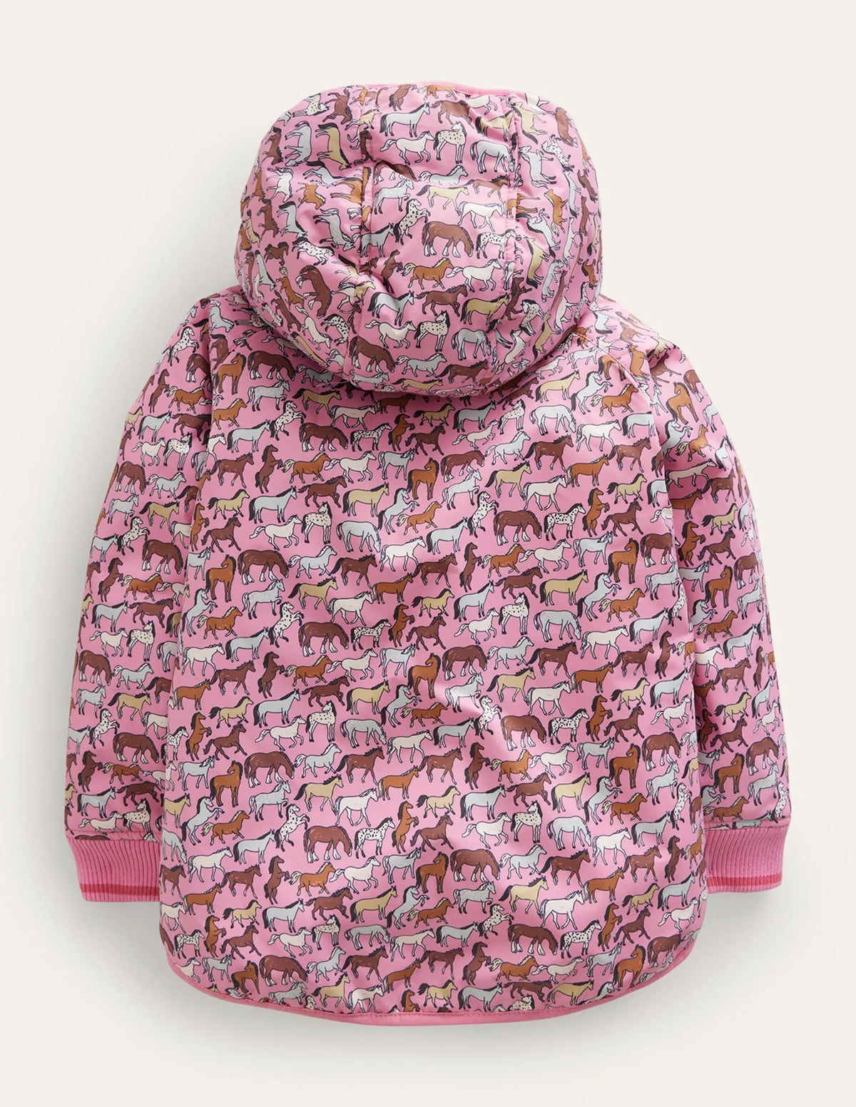 Printed Sherpa Lined Anorak-Pink horses