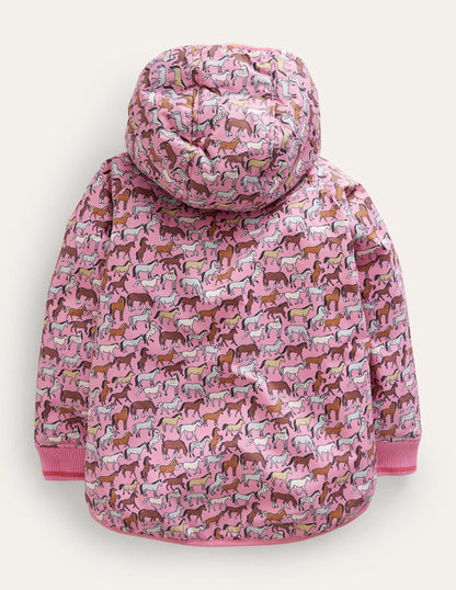 Printed Sherpa Lined Anorak-Pink horses