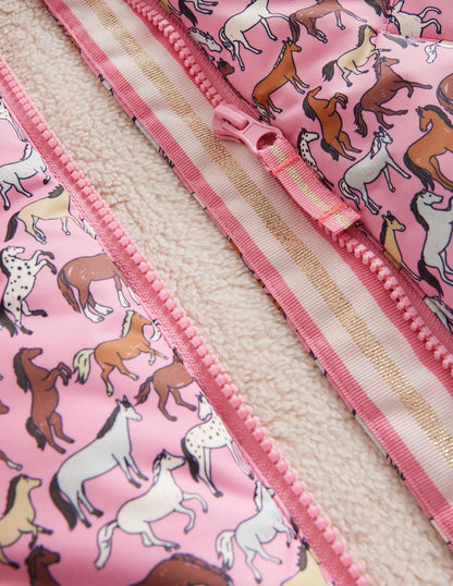 Printed Sherpa Lined Anorak-Pink horses