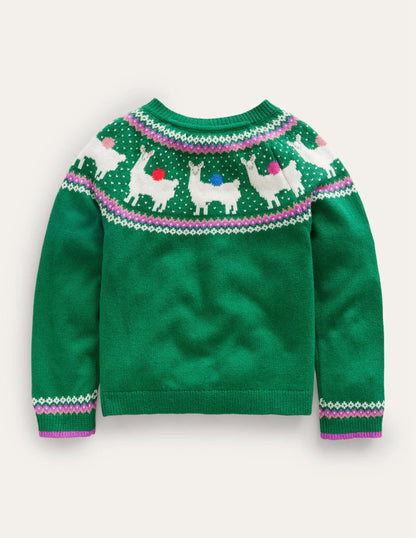 Fun Fair Isle Cardigan-Deep Green Llama