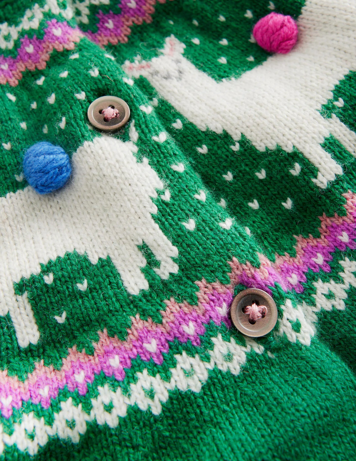 Fun Fair Isle Cardigan-Deep Green Llama