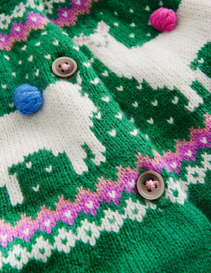 Fun Fair Isle Cardigan-Deep Green Llama