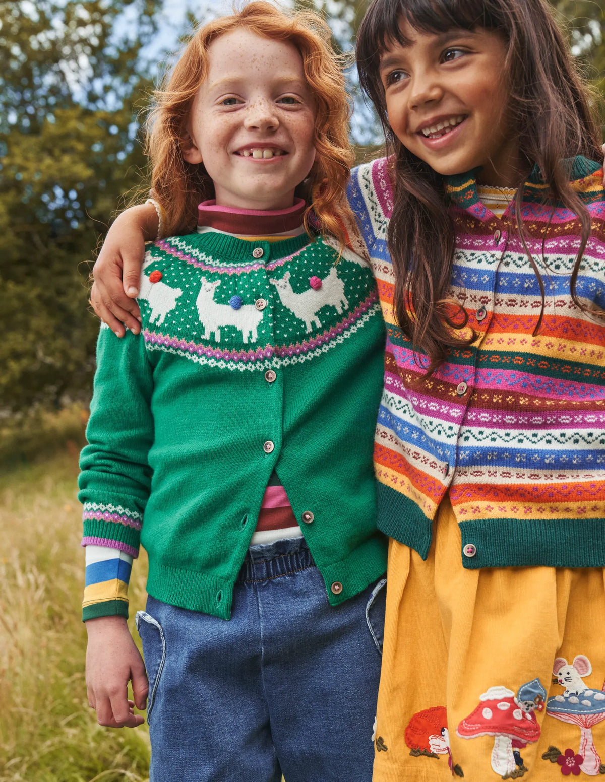 Fun Fair Isle Cardigan-Deep Green Llama