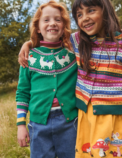 Fun Fair Isle Cardigan-Deep Green Llama