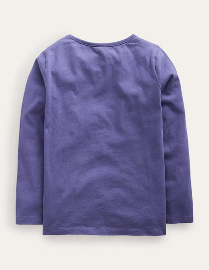 Puff Sleeve Appliqué T-shirt-Soft Starboard Blue Unicorn