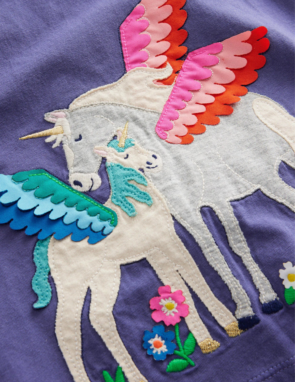 Puff Sleeve Appliqué T-shirt-Soft Starboard Blue Unicorn
