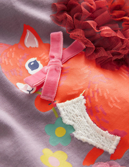 Puff Sleeve Appliqué T-shirt-Mammoth Breath Squirrel