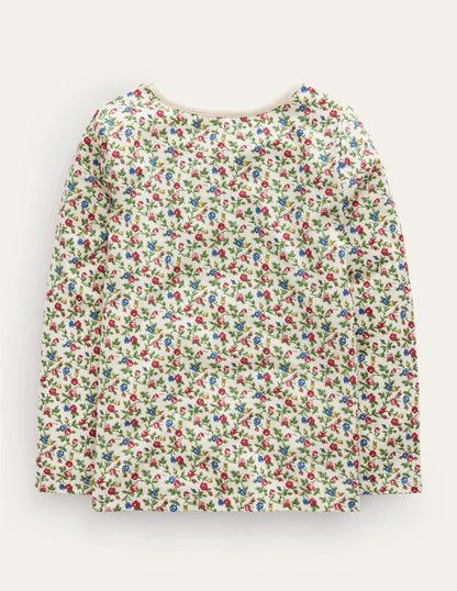 Puff Sleeve Appliqué T-shirt-Multi Floral Fox