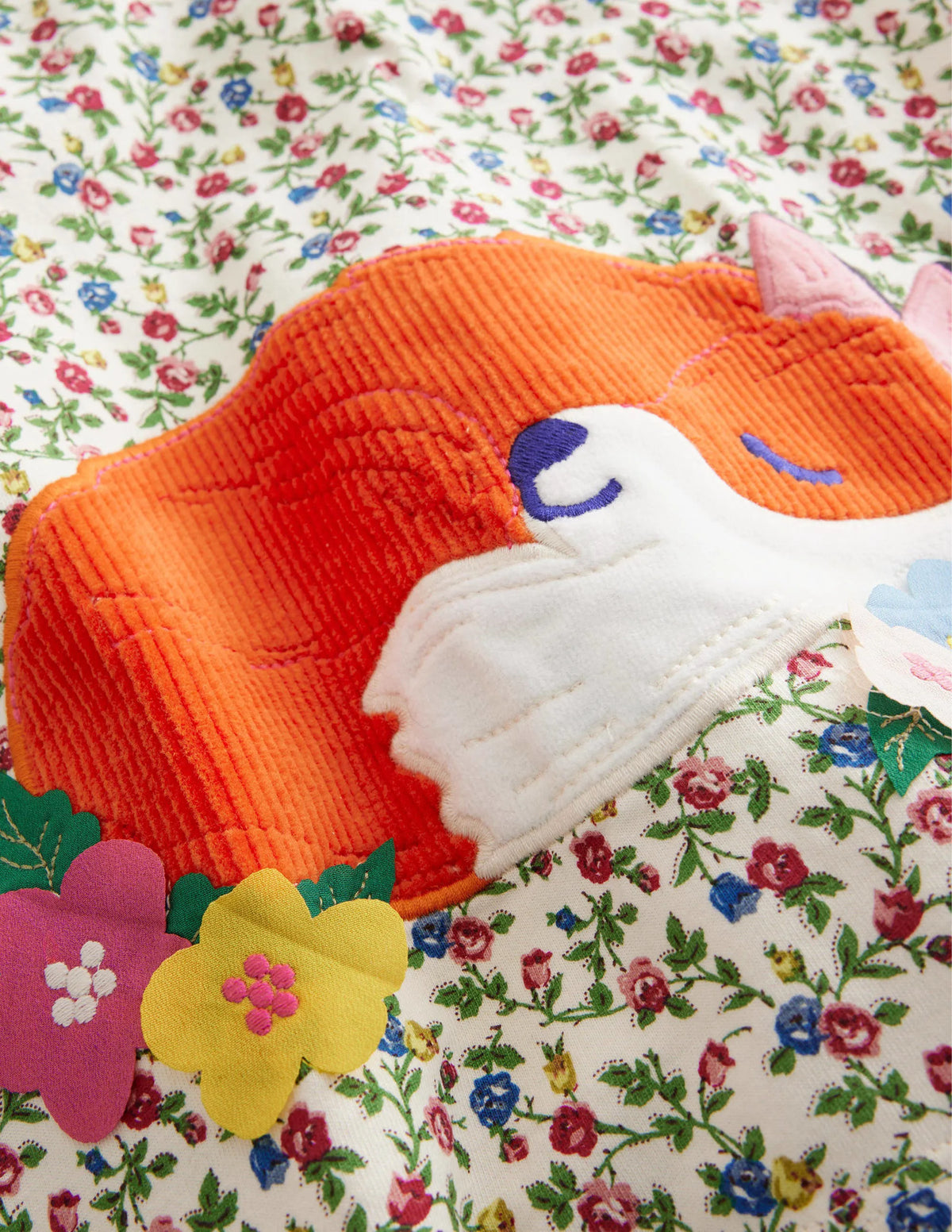 Puff Sleeve Appliqué T-shirt-Multi Floral Fox