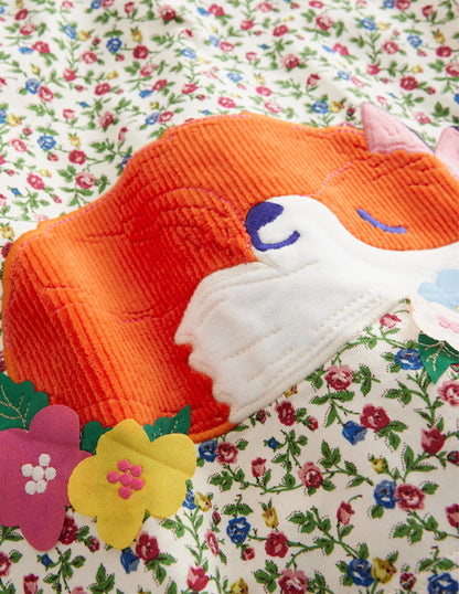 Puff Sleeve Appliqué T-shirt-Multi Floral Fox