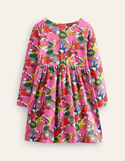 Long Sleeve Fun Jersey Dress-Blush Pink Bonkers Conkers