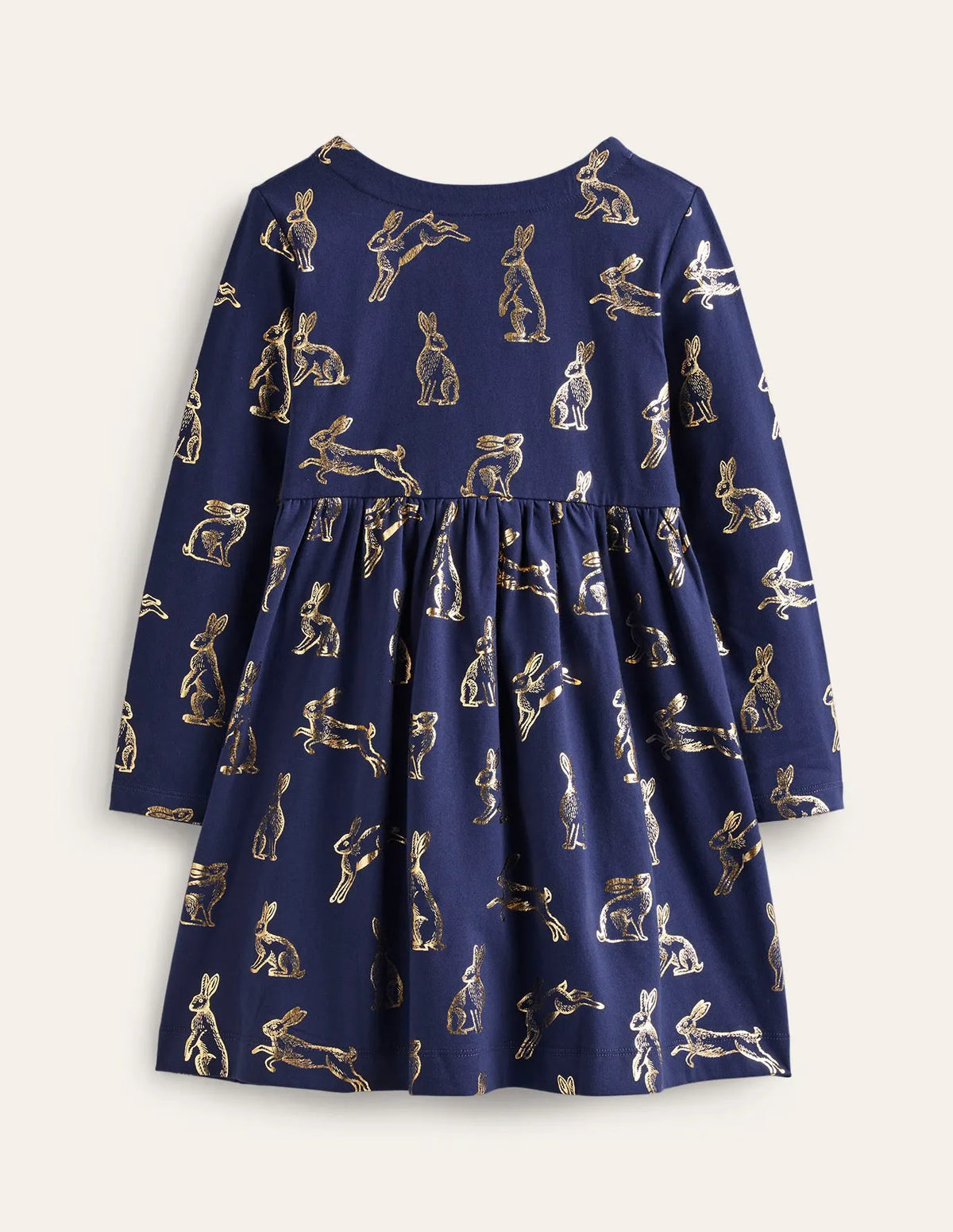 Long Sleeve Fun Jersey Dress-College Navy Foil Bunnies