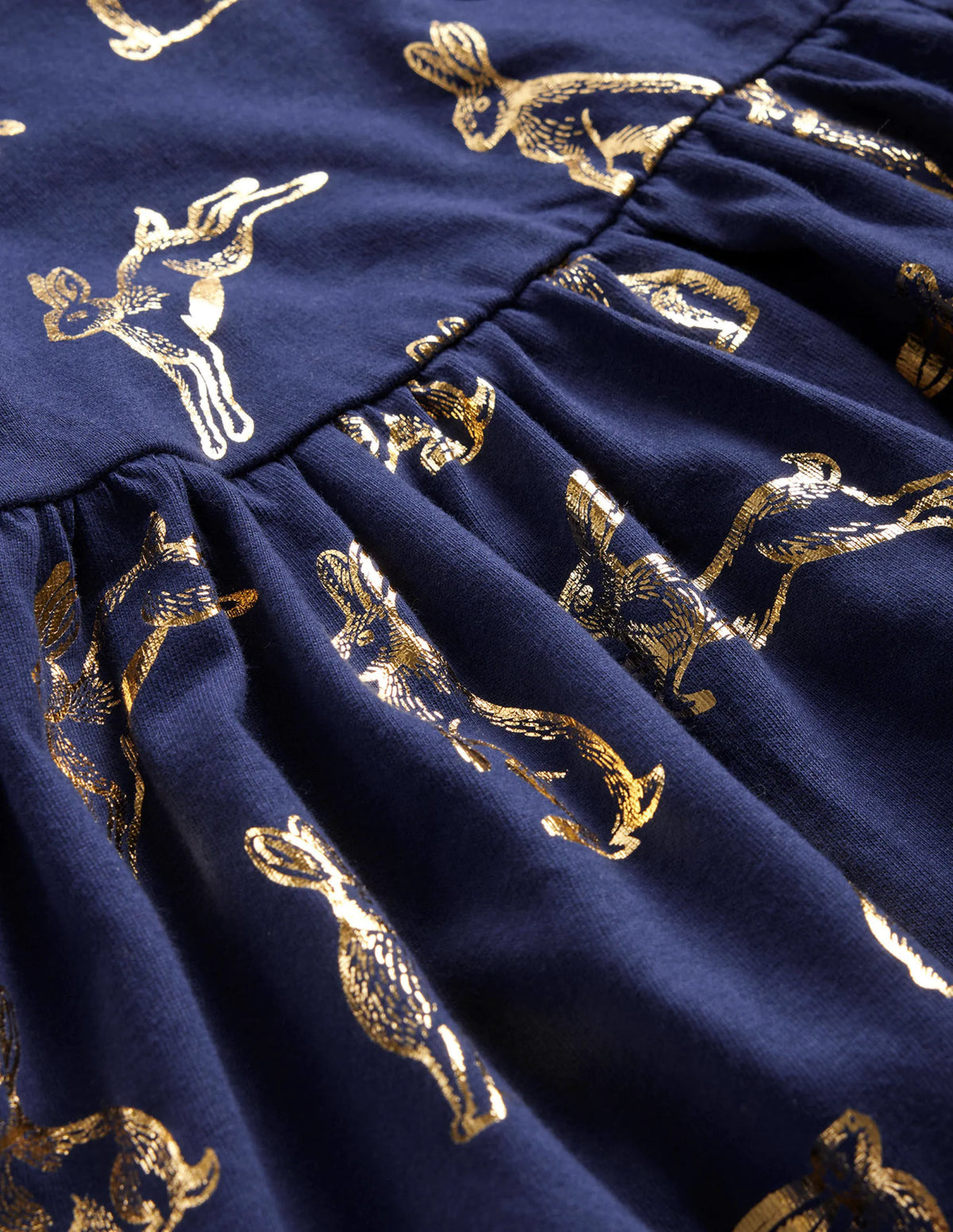 Long Sleeve Fun Jersey Dress-College Navy Foil Bunnies