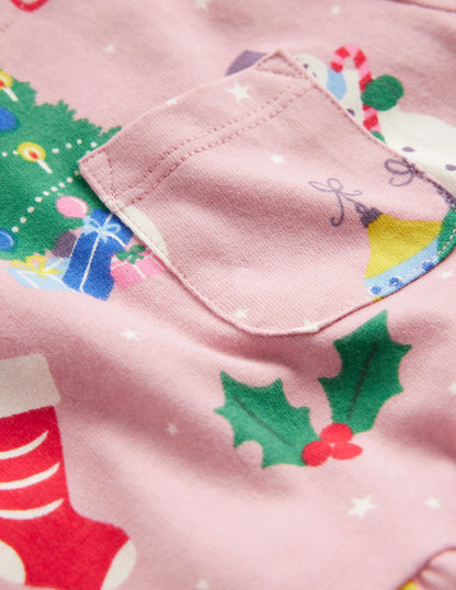 Long Sleeve Fun Jersey Dress-Almond Pink Festive