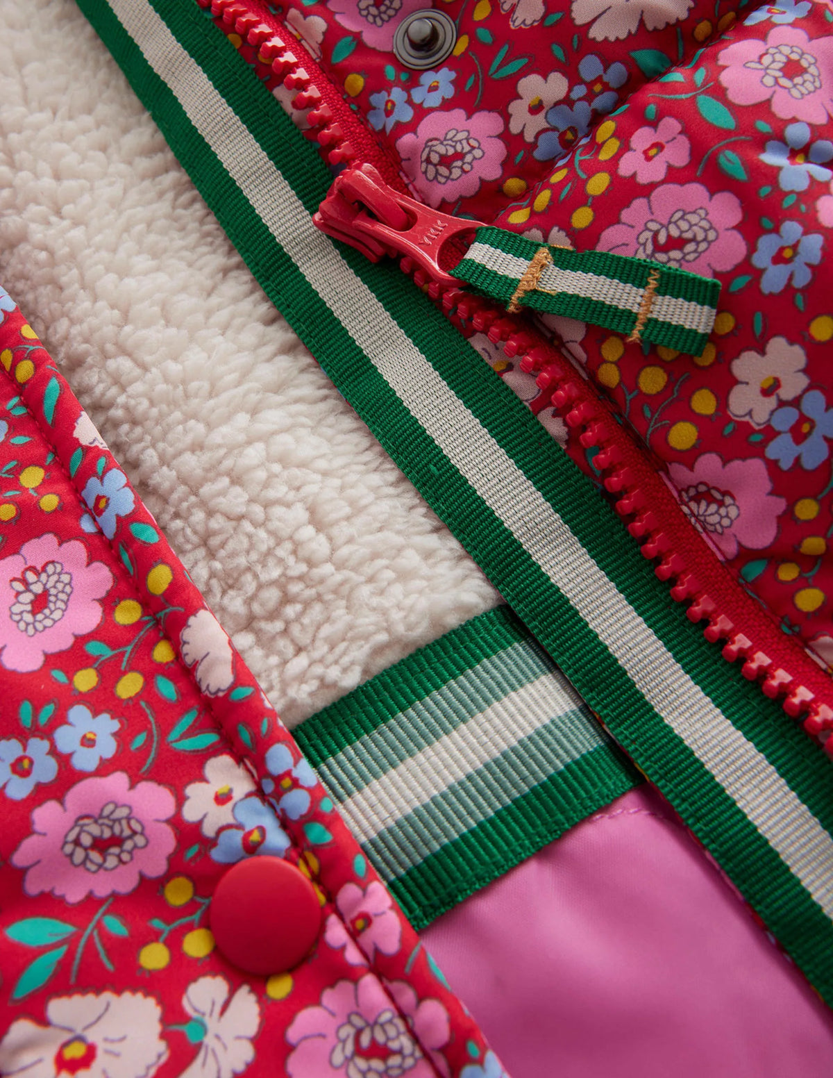 Longline Padded Coat-Brilliant Red Flowerbed